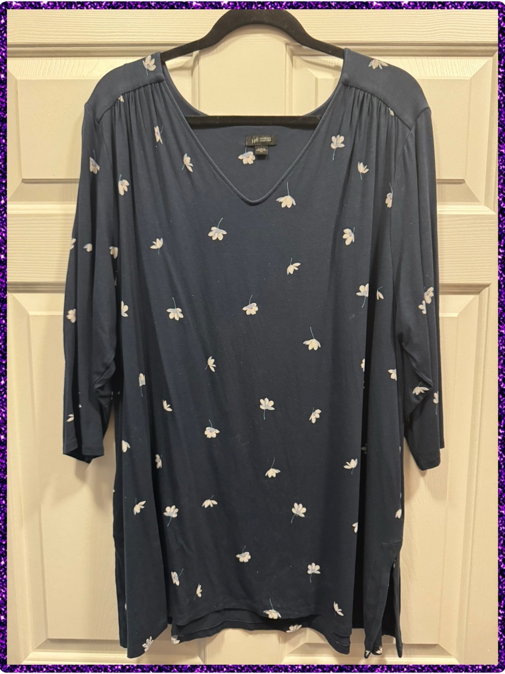 J. JILL ▪️WHEREVER COLLECTION Navy Blue Floral V-Neck Women’s Top